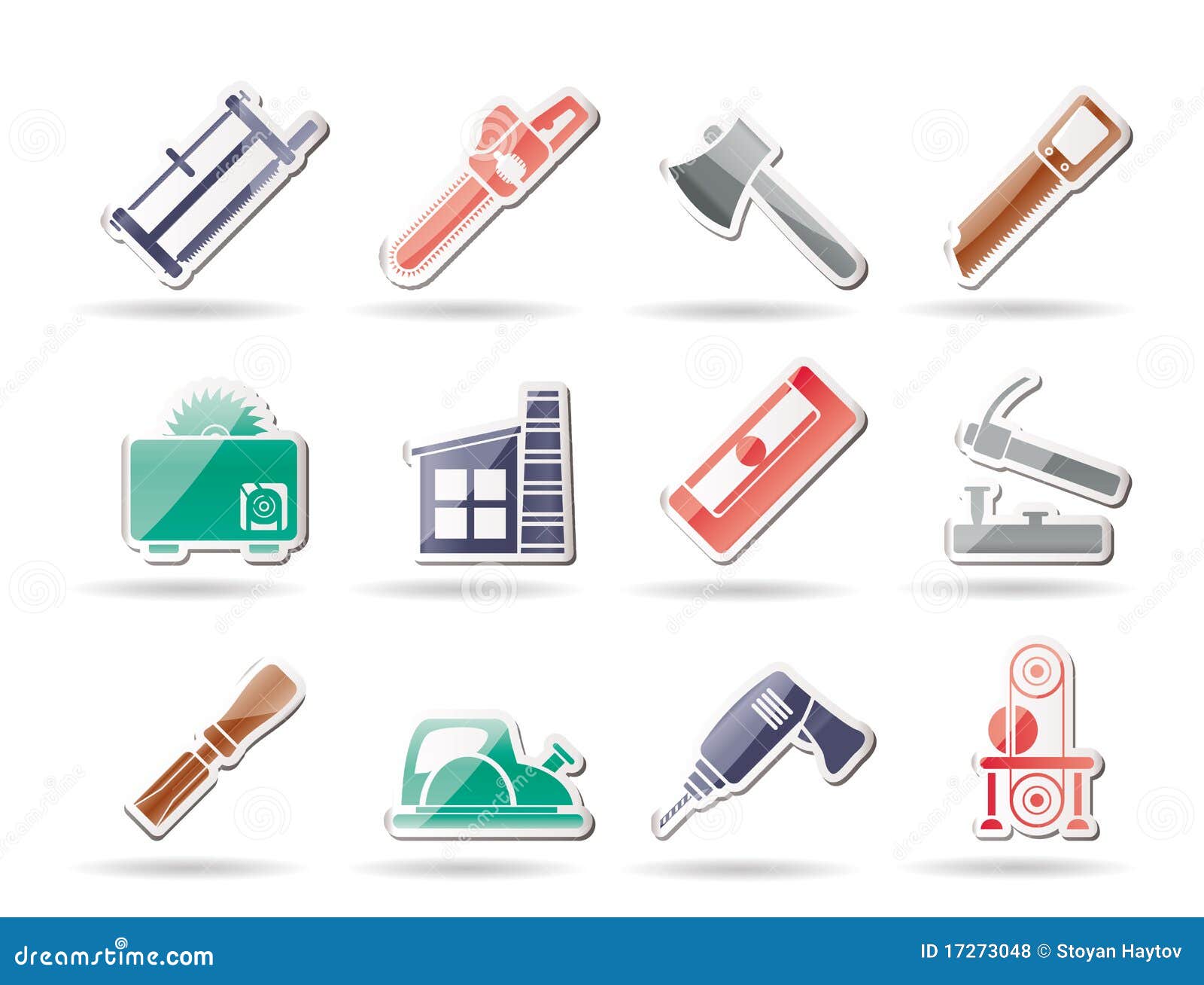 Woodworking Industry and Woodworking Tools Icons Stock Vector Illustration of objects