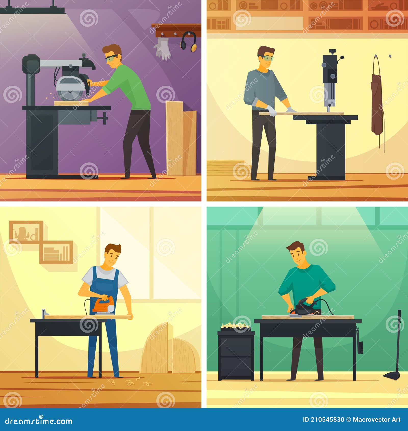 woodworking services 4 flat icons square