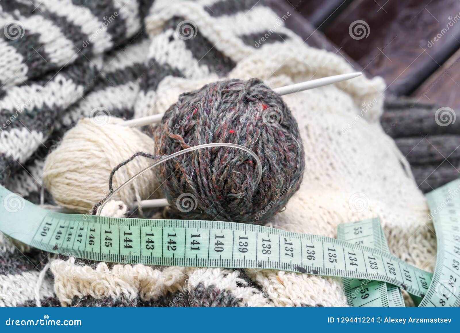 Wool Coats, Knitting Needles, Fabric Meter and Woolen Clothes. Stock ...