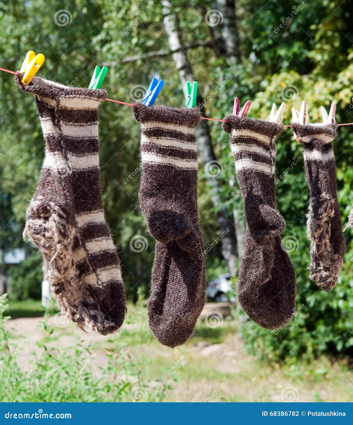 Wool Socks Hanging on the Clothesline Stock Photo Image of linen