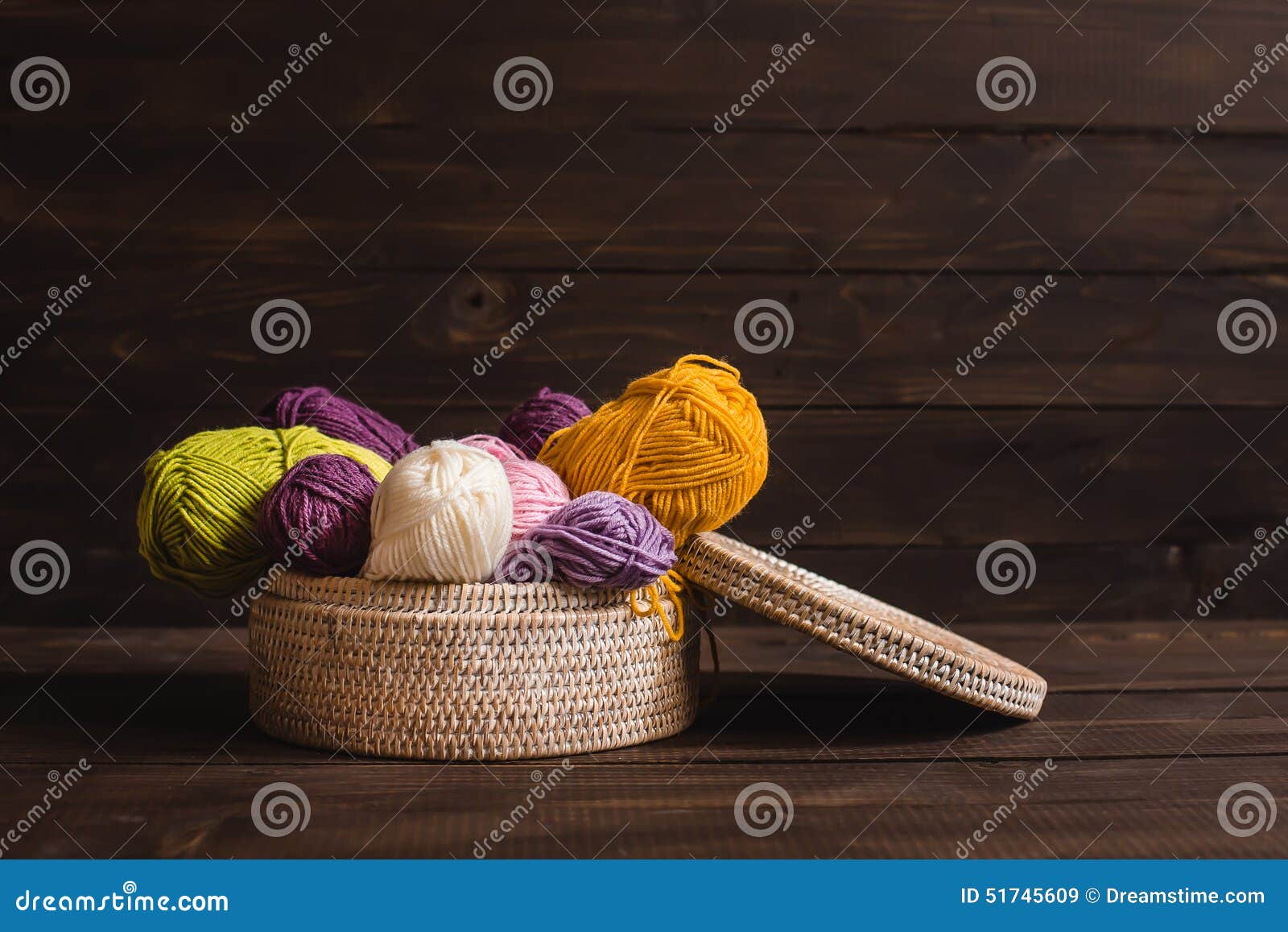 Wool Yarn in Coils with Knitting Needles in Wicker Stock Image - Image ...