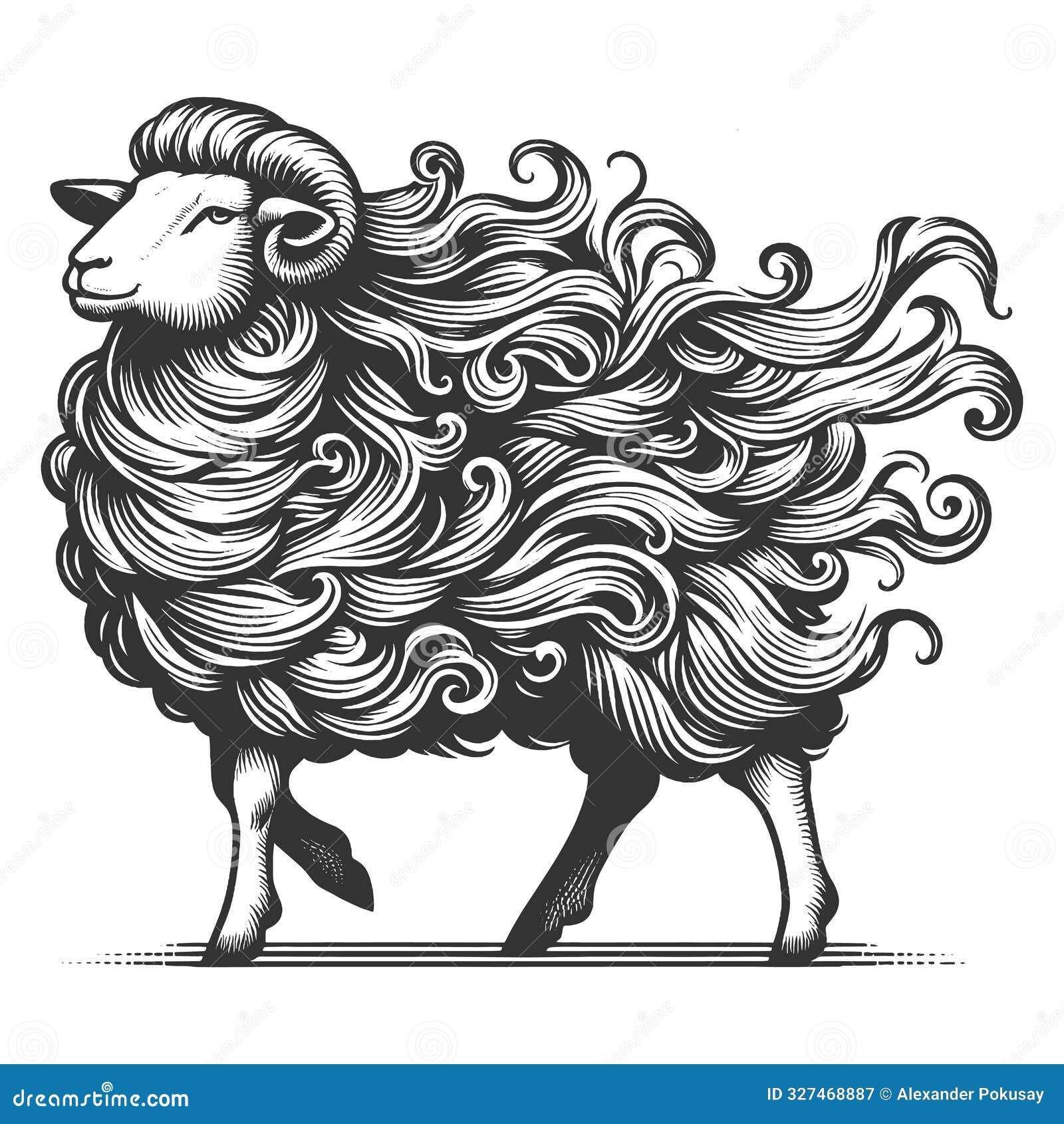 woolly sheep engraving sketch raster 