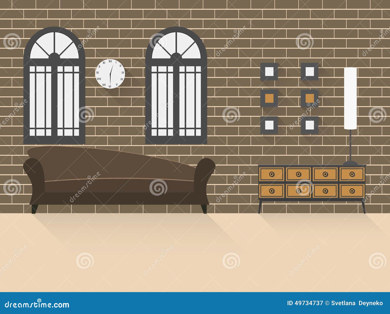 Woonkamer met bakstenen muur 2 vector illustratie afbeelding ...