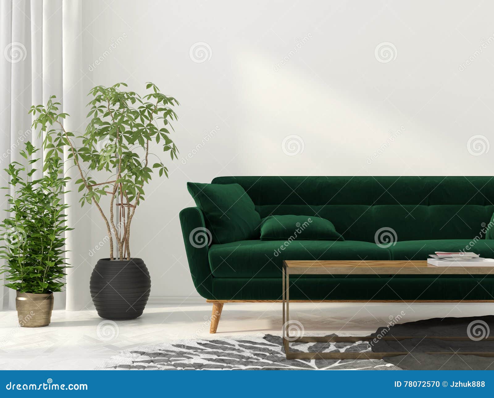 Woonkamer met groene stock illustratie. Illustration of kussen - 78072570