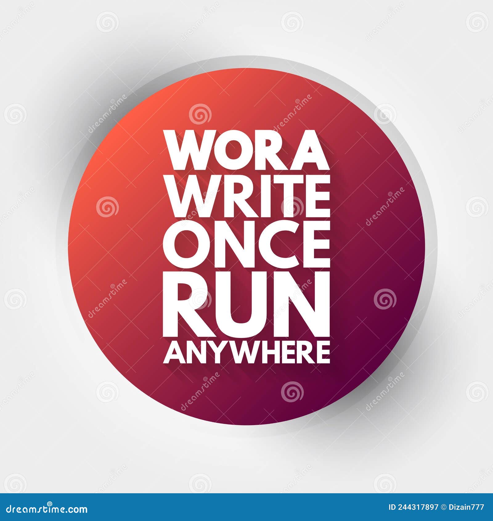 wora - write once run anywhere acronym, technology concept background