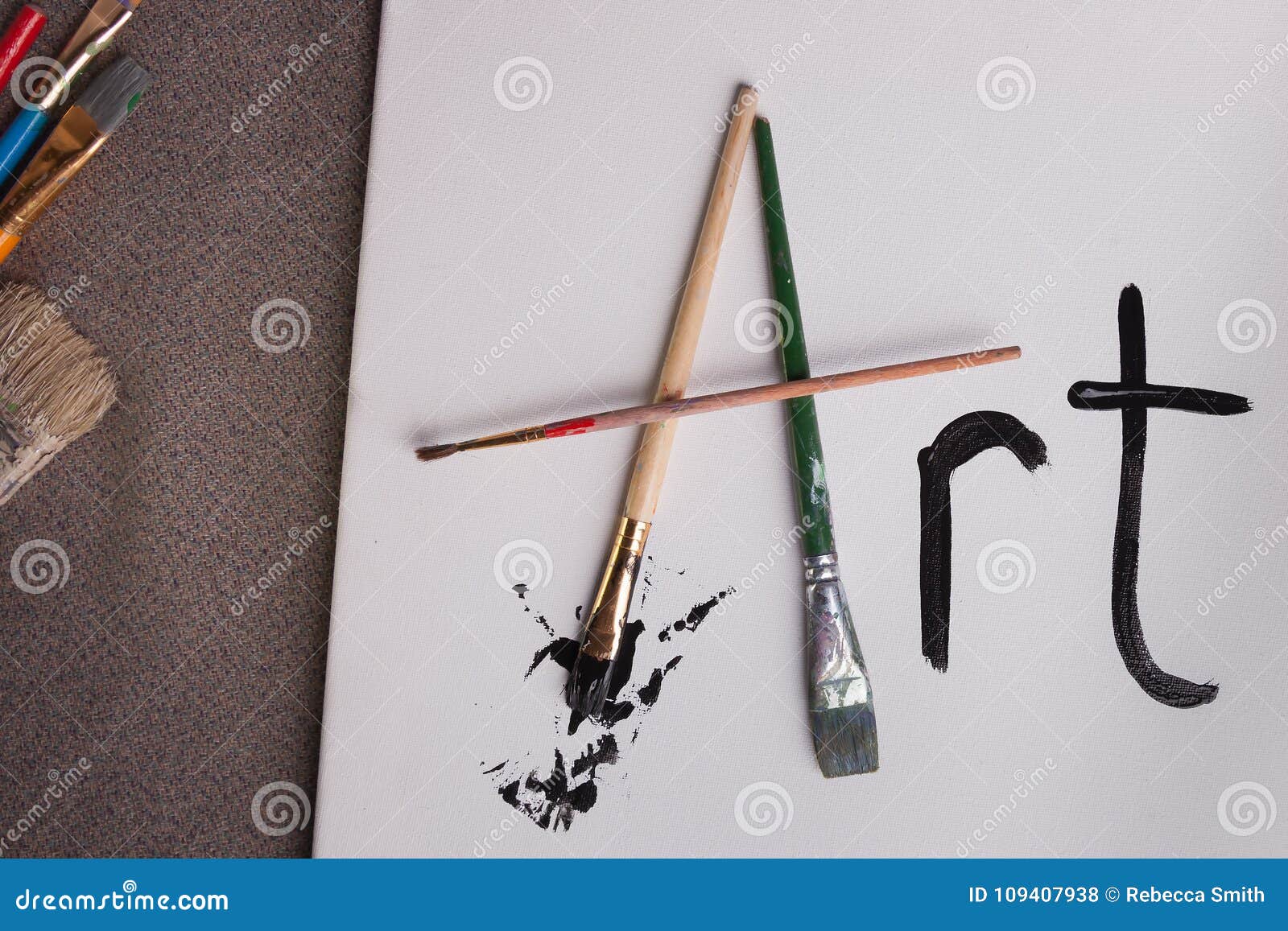 The Word Art in Canvas Paint Brushes in Left Corner Stock Photo - Image ...
