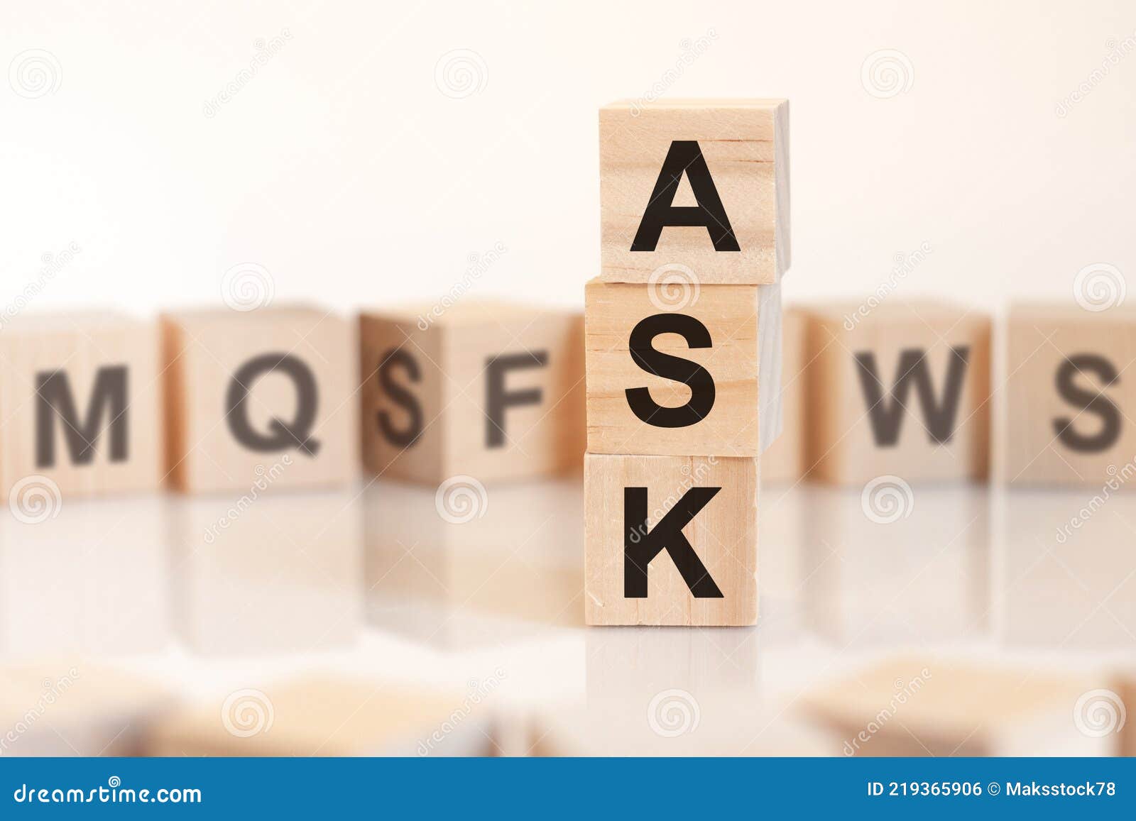 word ask from wooden blocks with letters, concept