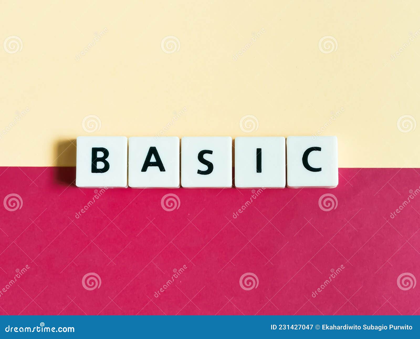 Word BASIC Made from Square Letters Against Red and Yellow Background