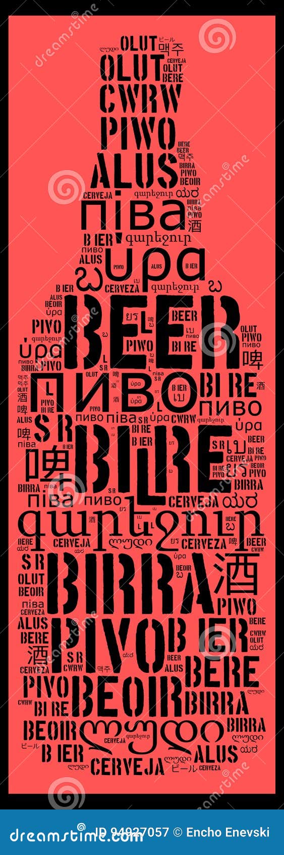 Word Beer in Different Languages Stock Illustration Illustration of