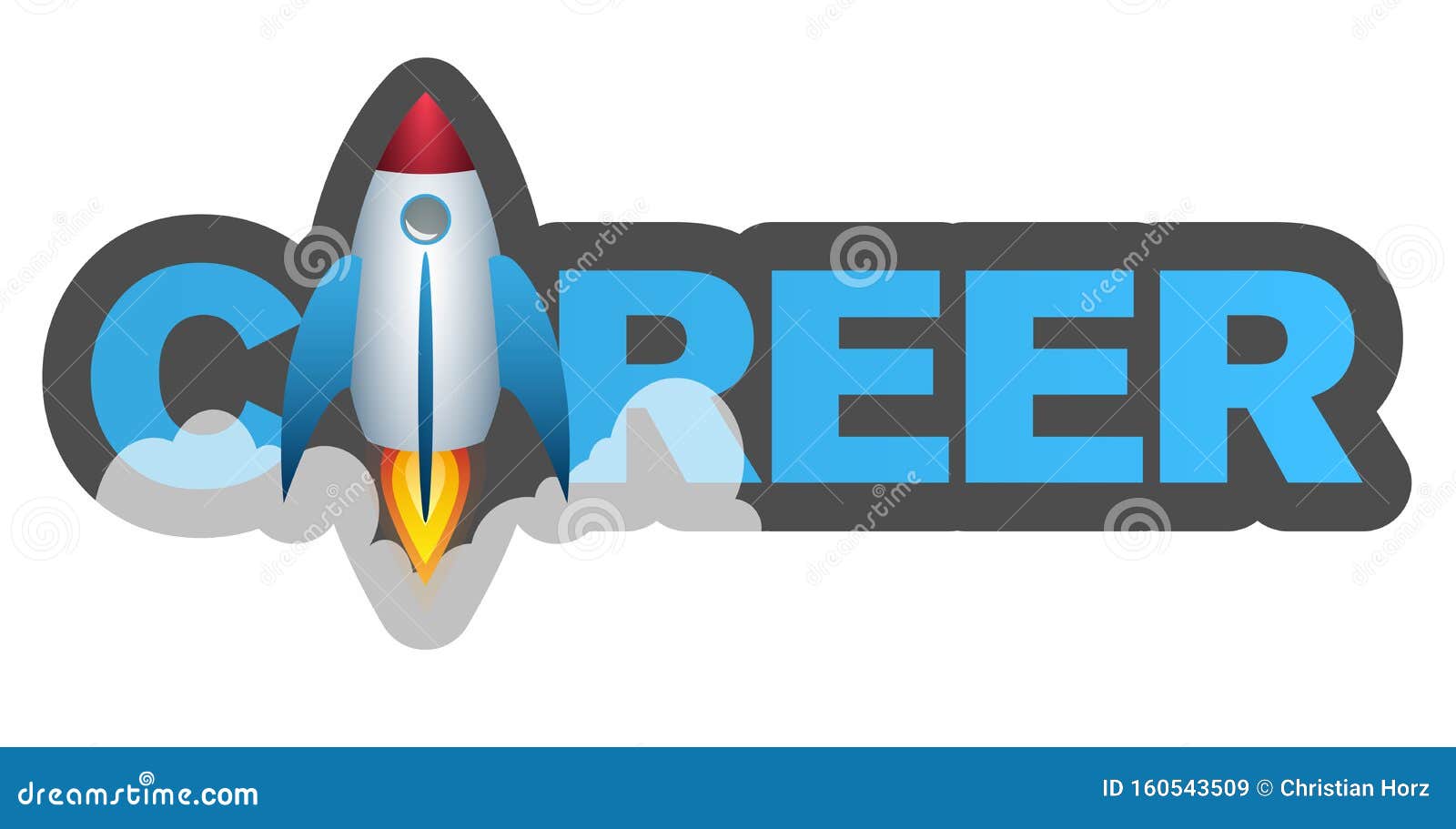 Word CAREER with Launching Rocket, Career Boost Concept Stock Vector