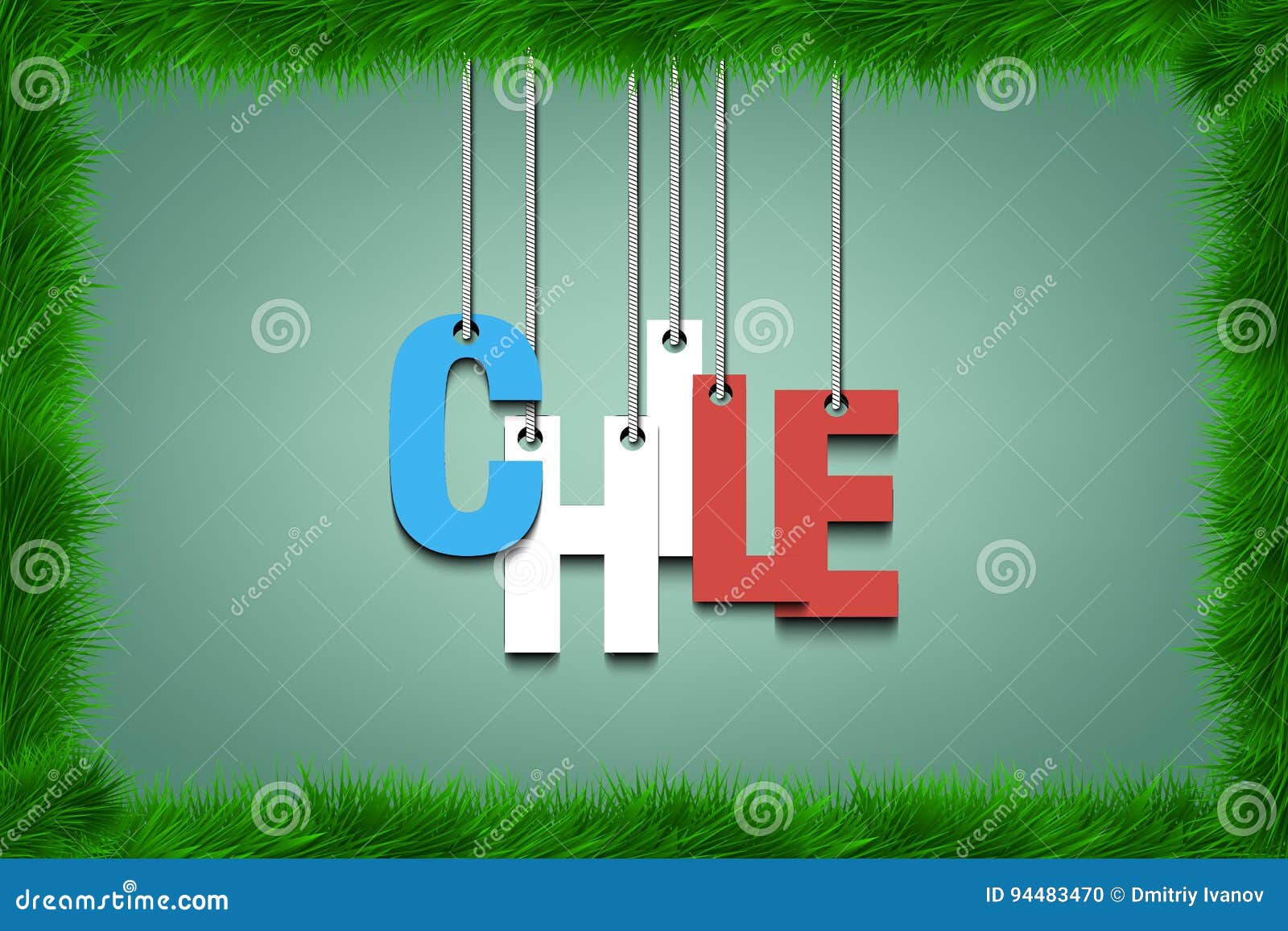 The Word Chile Hang on the Ropes in Frame of Grass Stock Vector