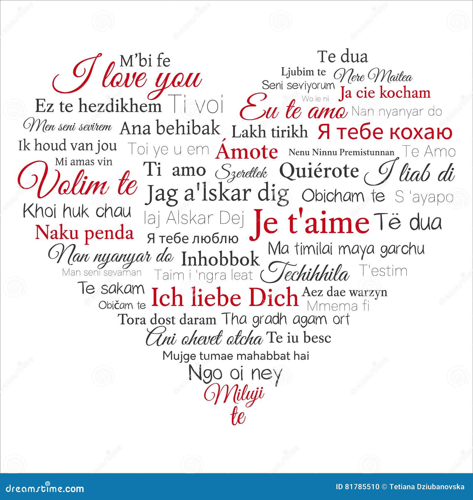 word cloud. phrase i love you in many languages