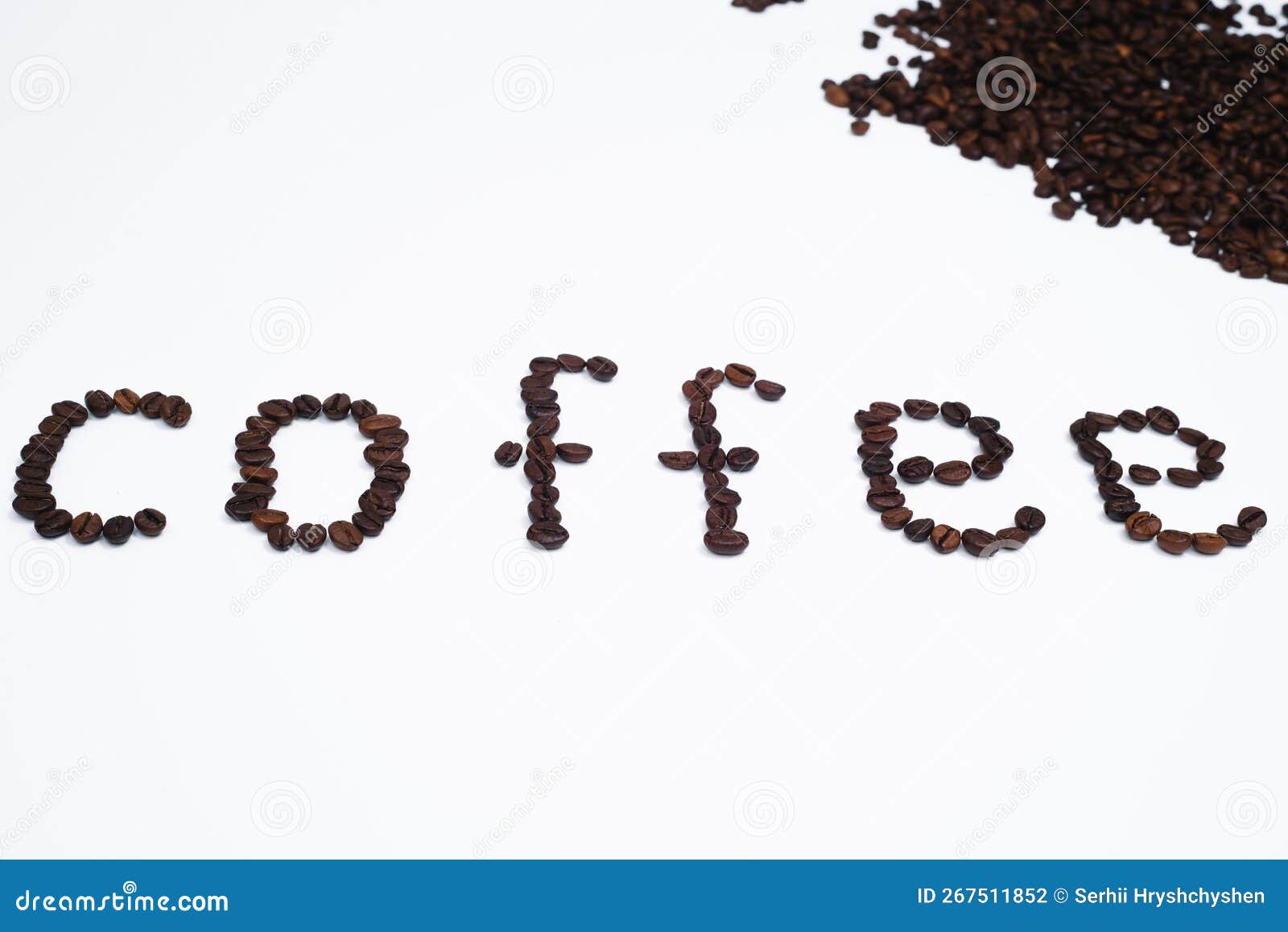 Word Coffee Made from Coffee Beans Isolated on White Background Stock