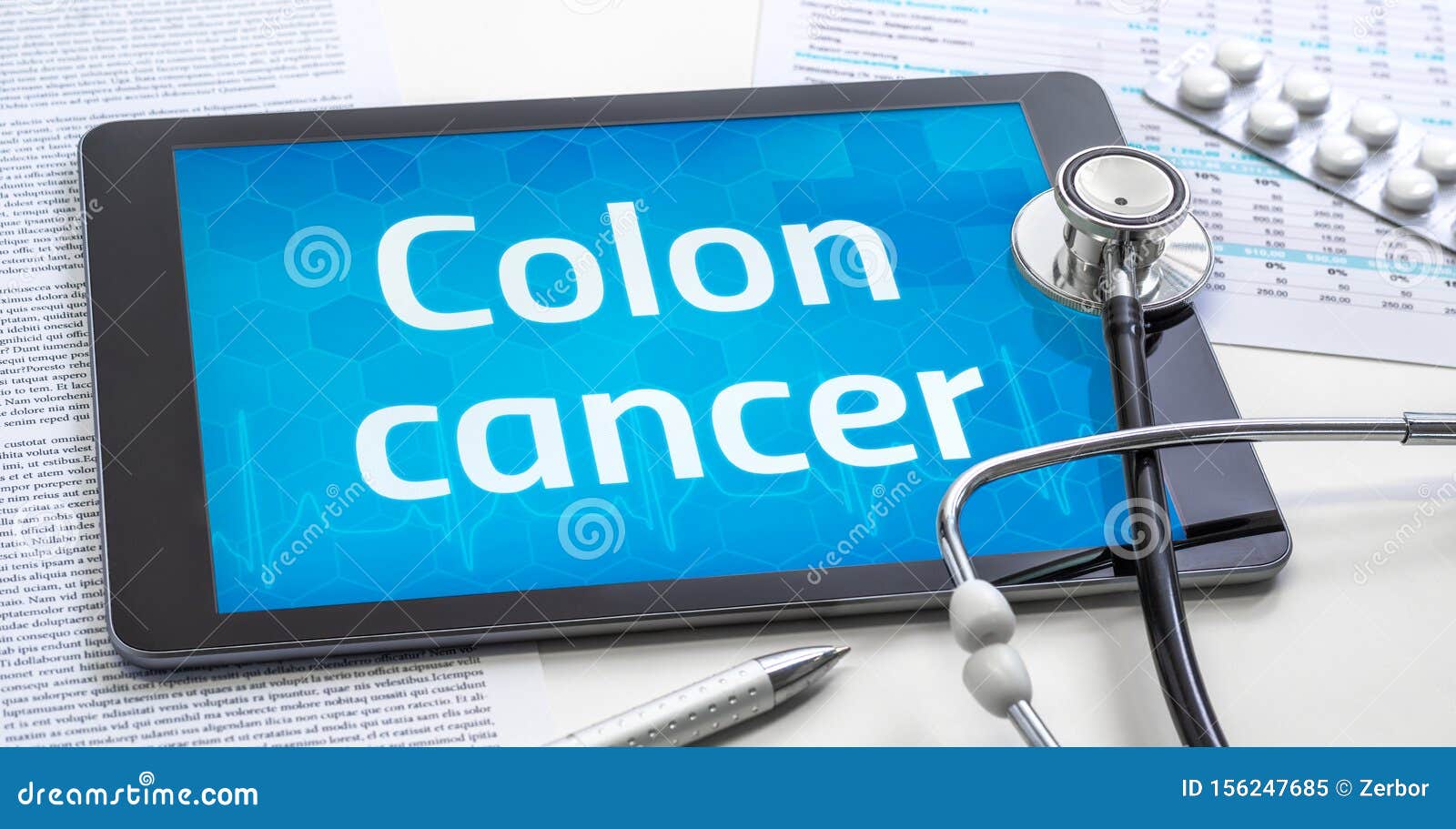 The Word Colon Cancer On The Display Of A Tablet Stock Image - Image of ...