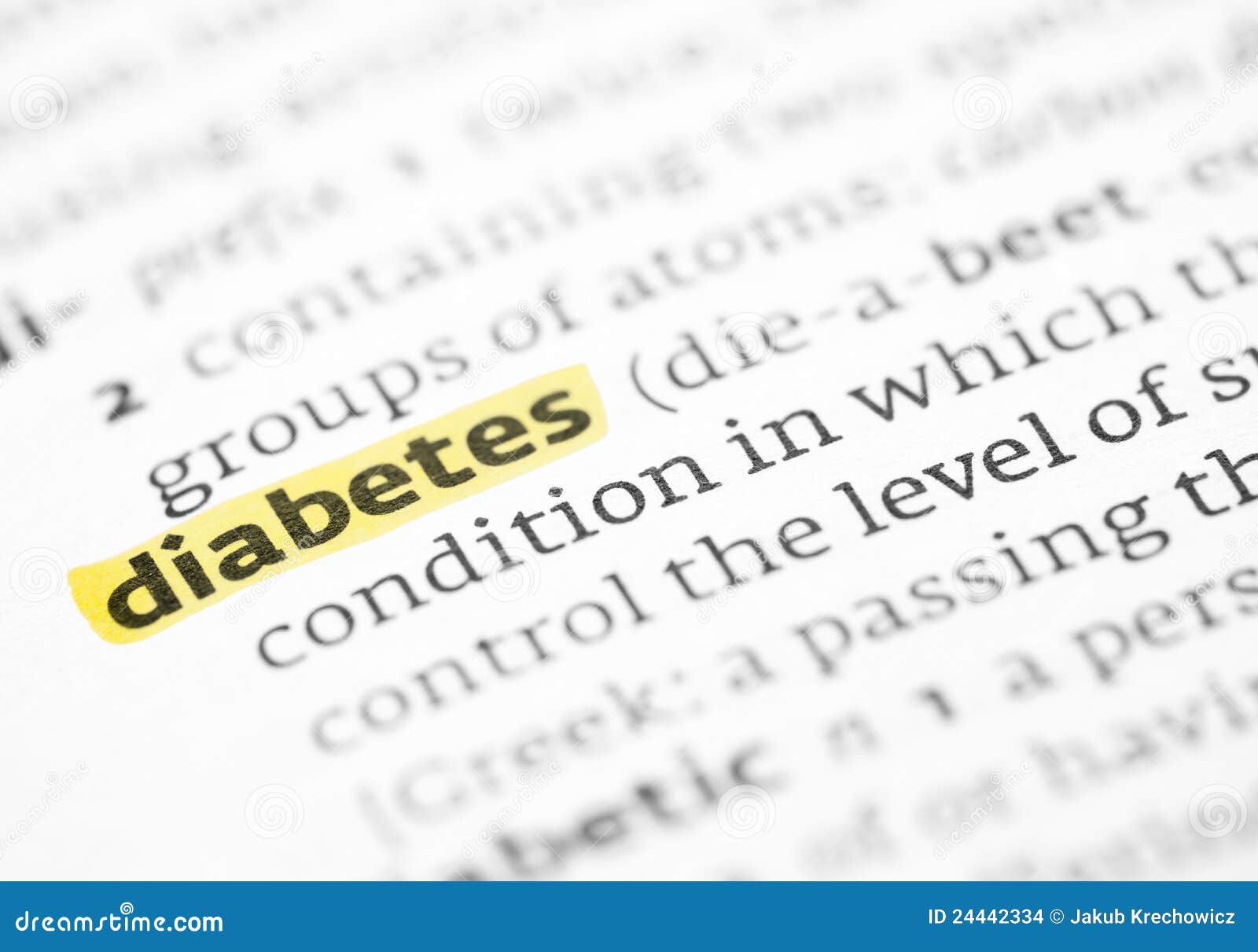 The Word Diabetes in a Dictionary Stock Photo Image of page, glucose