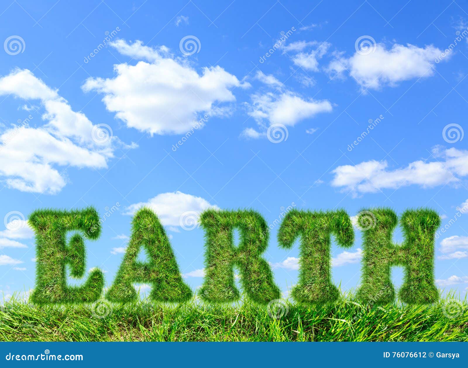 Word Earth Made of Green Grass on Blue Sky Stock Photo Image of