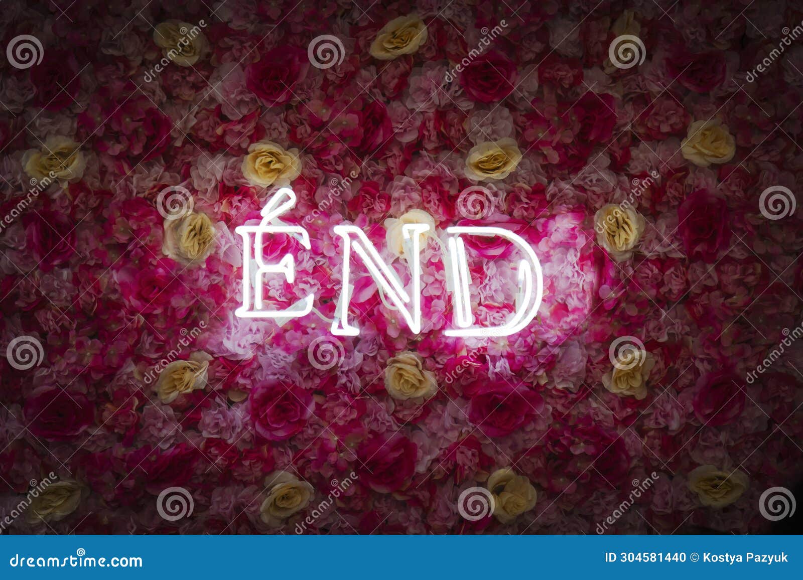 The Word End Glowing on a Background of Flowers Stock Photo Image of