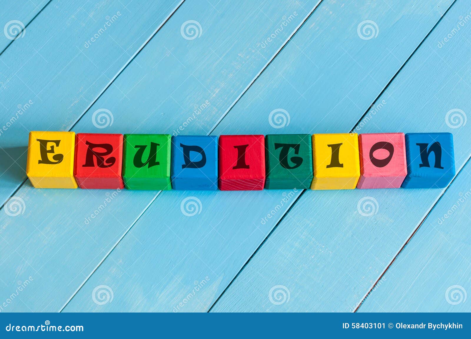 word erudition on children's colourful cubes or