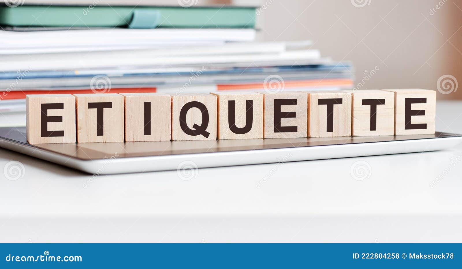 The Word Etiquette is Written on Wooden Cubes, Concept Stock Photo