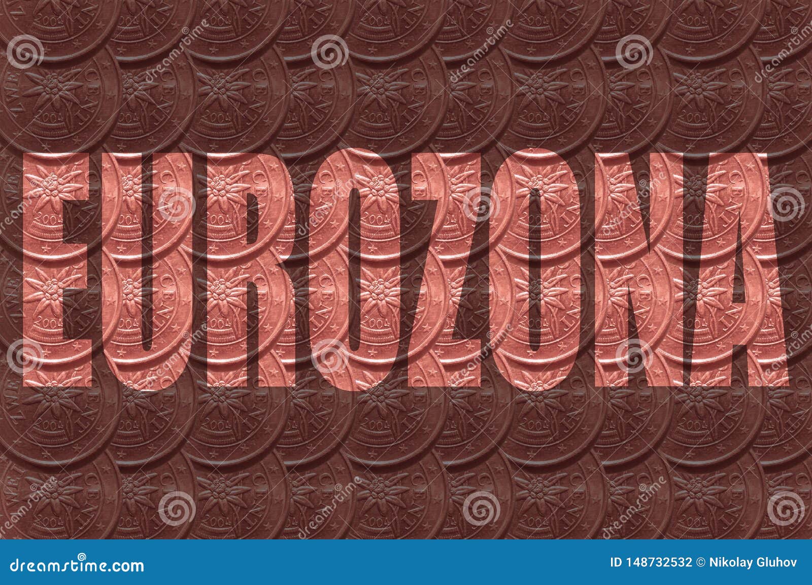 the word `eurozona` on background, inside the letters of a coin, 2 euro cent.