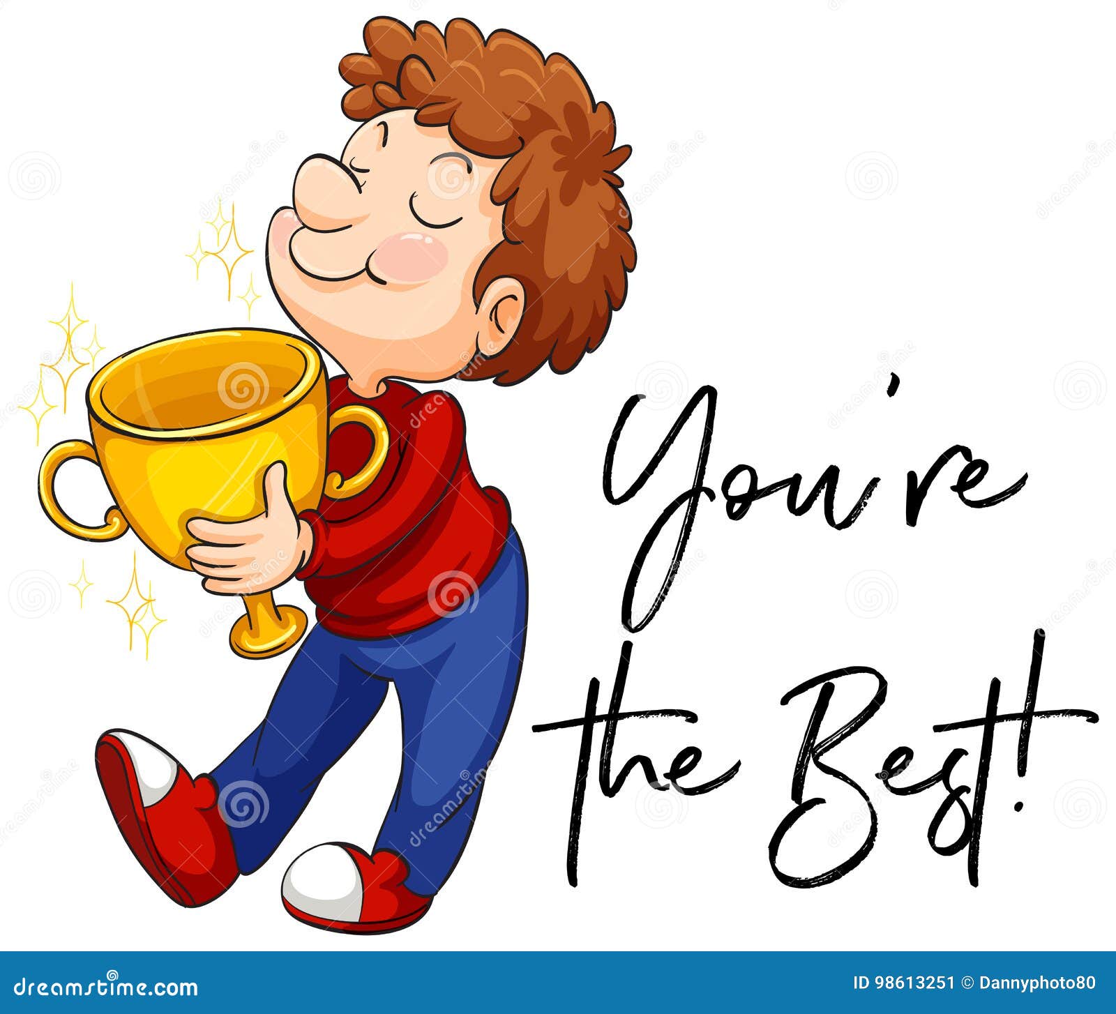 Word Expression for You`re the Best with Man Holding Trophy Stock