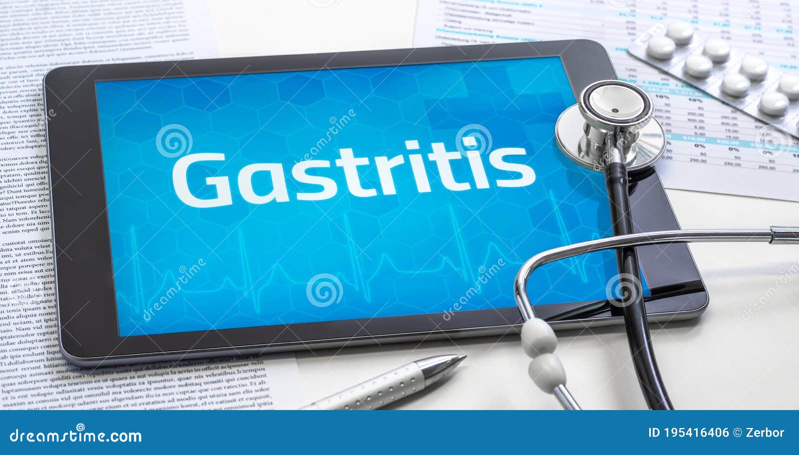The Word Gastritis on the Display of a Tablet Stock Photo Image of