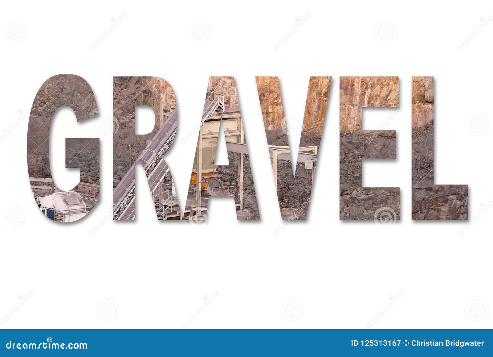 The Word Gravel with an Image of a Stone Quarry Mine Inside the Word