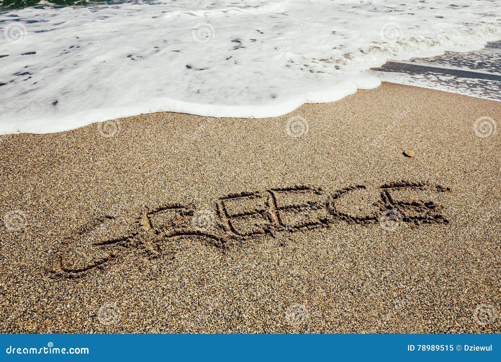 The Word Greece Written in the Sand Stock Image Image of idea