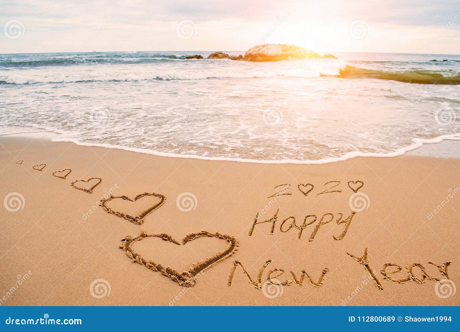 Happy New Year 2020 and Love Heart Stock Image - Image of ocean ...