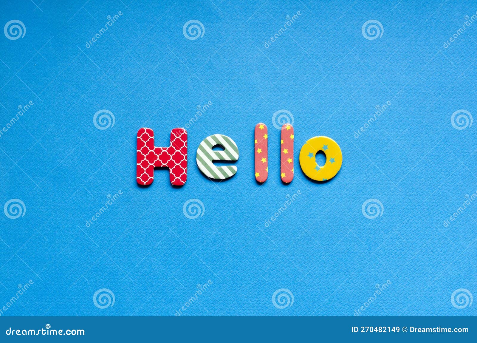 Word Hello on Blue Paper Background. Stock Image Image of object, school 270482149