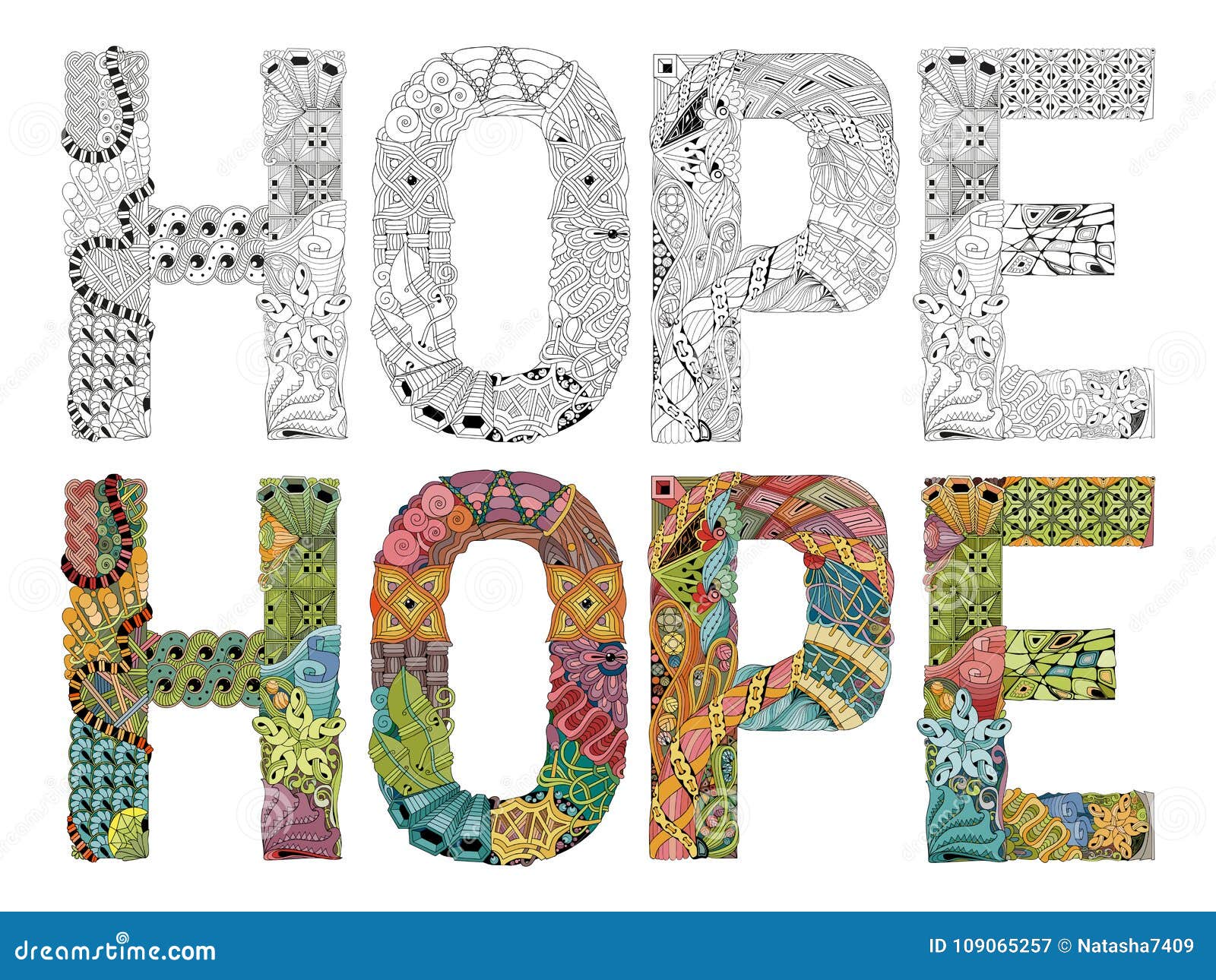 Word Hope Zentangle For Coloring Vector Decorative Object Stock