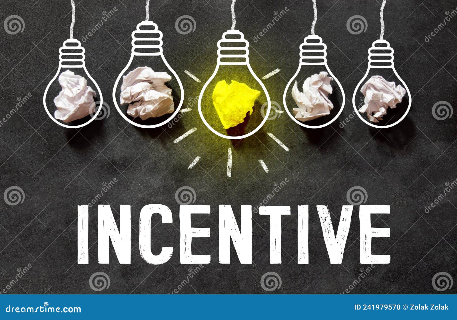 the word incentive on a black background and a bright light bulb