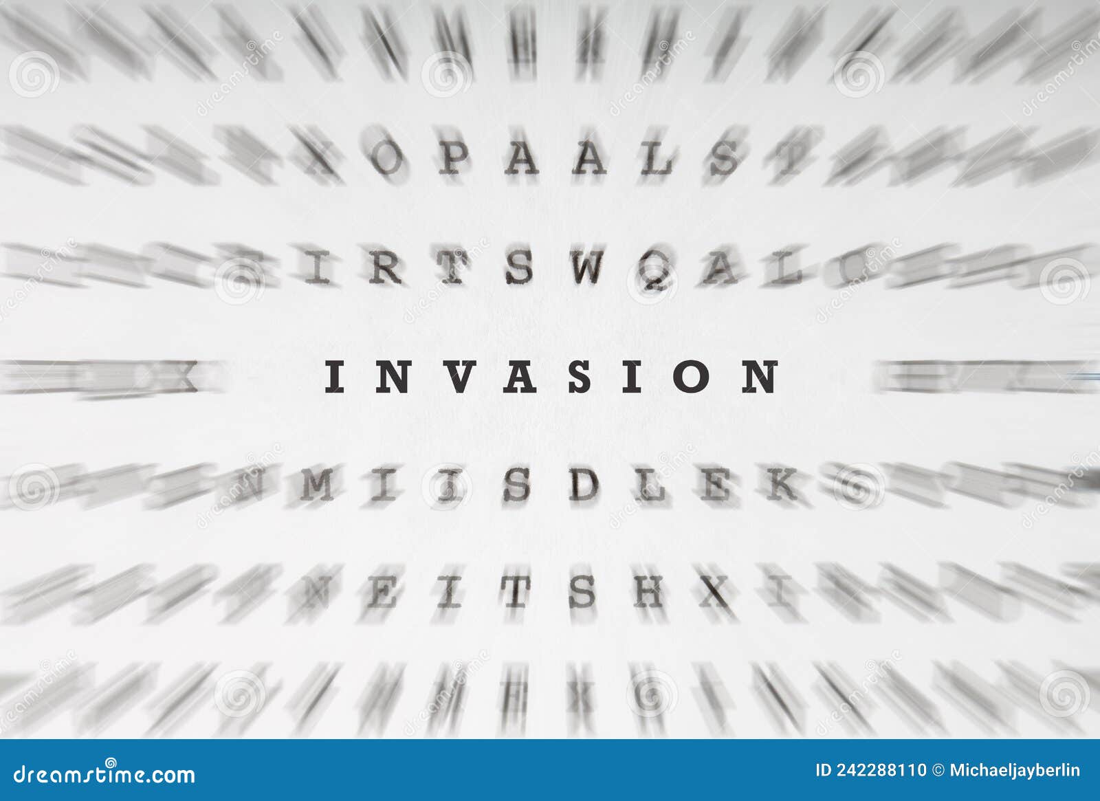 word invasion in crossword letters with motion focus effect