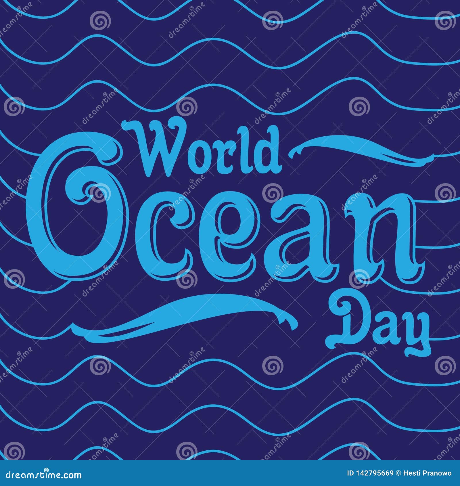 Word Letter World Ocean Day With Line Wave On The Blue
