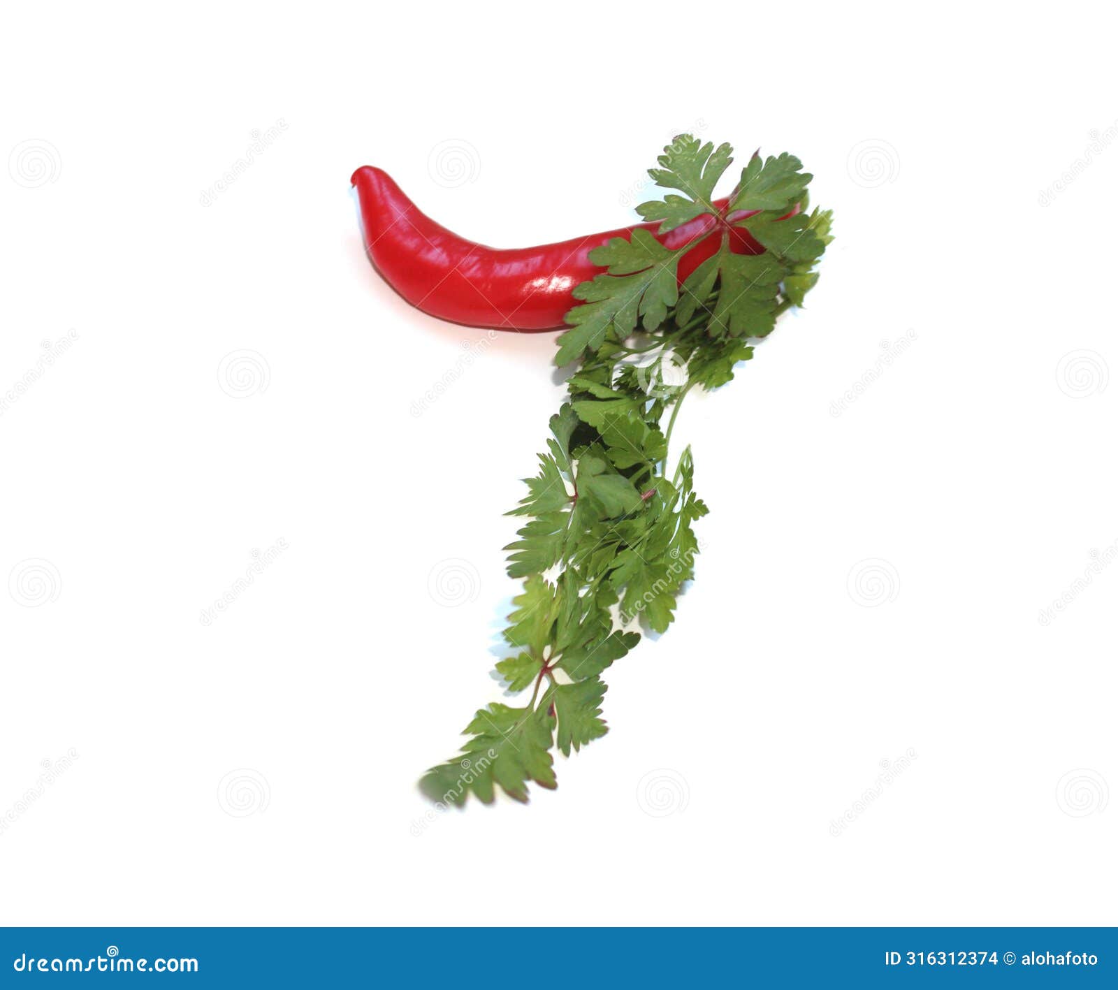 letter j from red chili pepper and green herbs, parsley letter for recipe