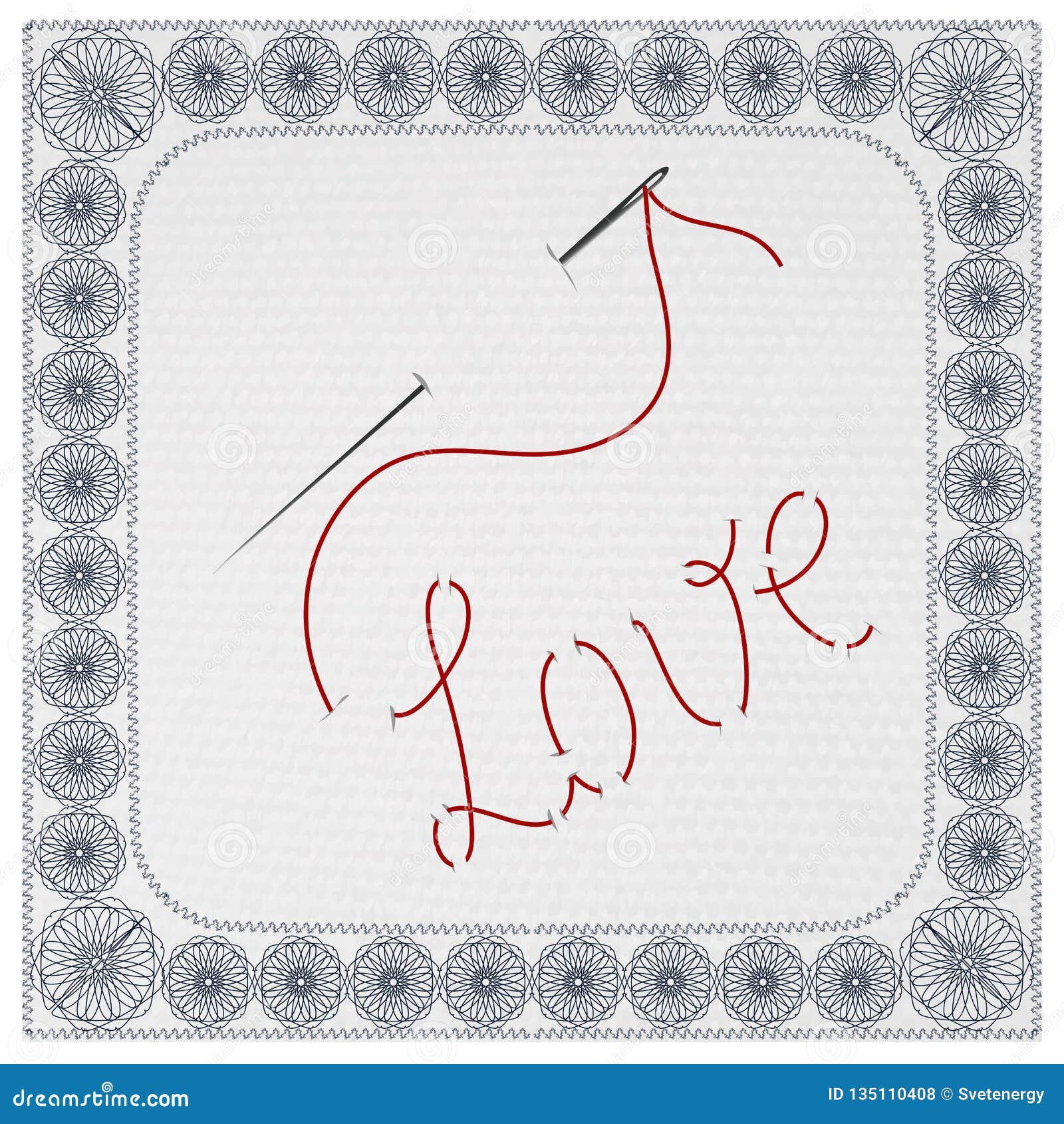 The Word Love, Embroidered with a Needle and Thread. Vector