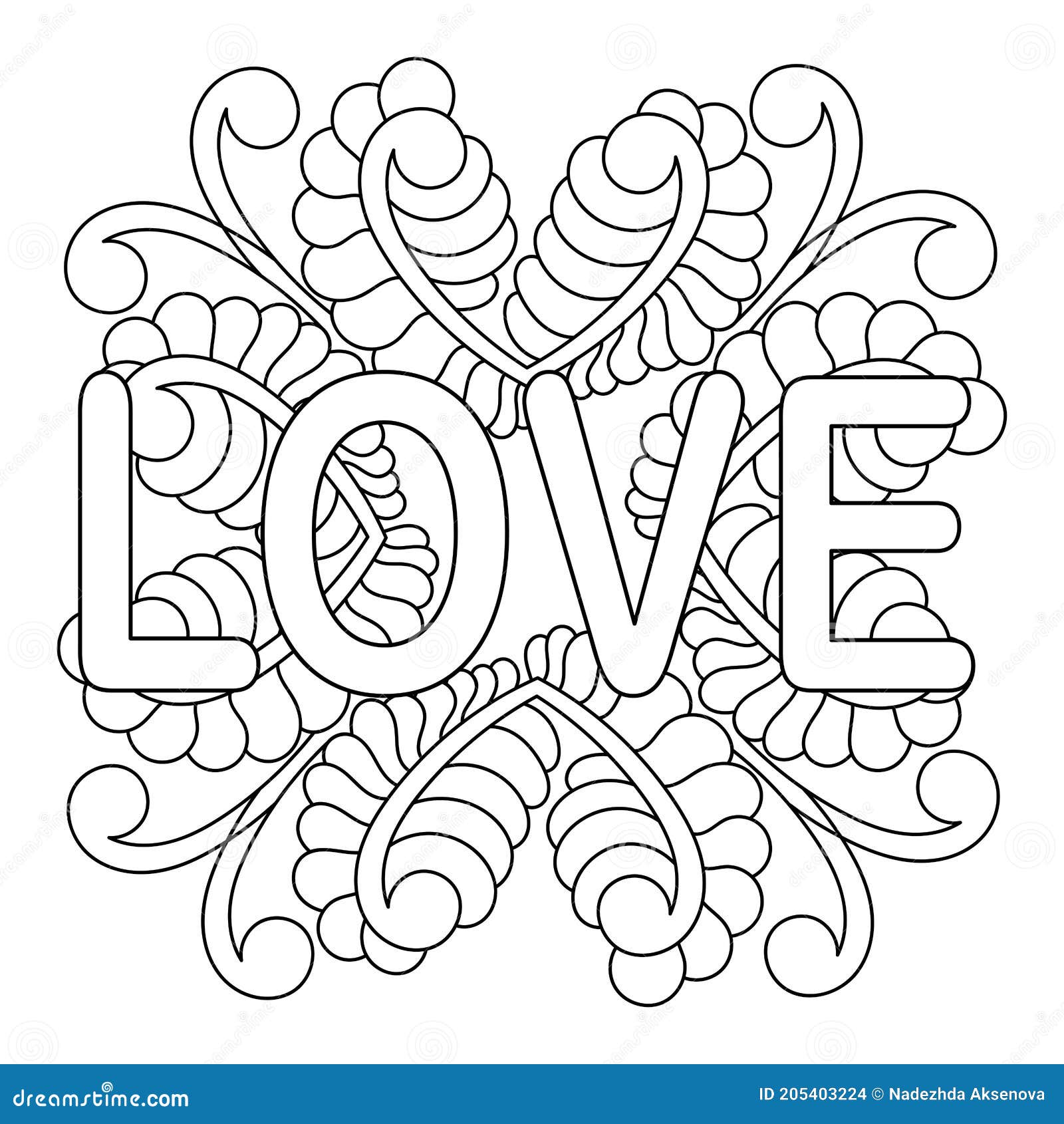 Word Love And Mandala For Coloring Book Coloring Page For Adult And