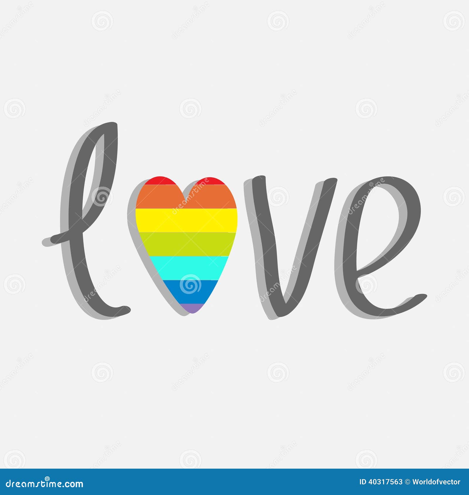 Word Love with Rainbow Heart. Flat Design Stock Vector - Illustration ...