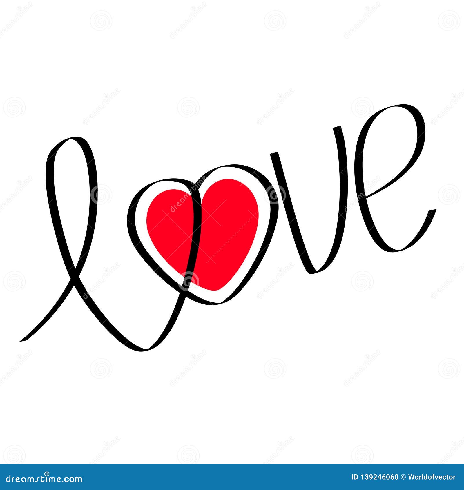 Word Love with Red Heart. Flat Design Happy Valentines Day Card. Black ...