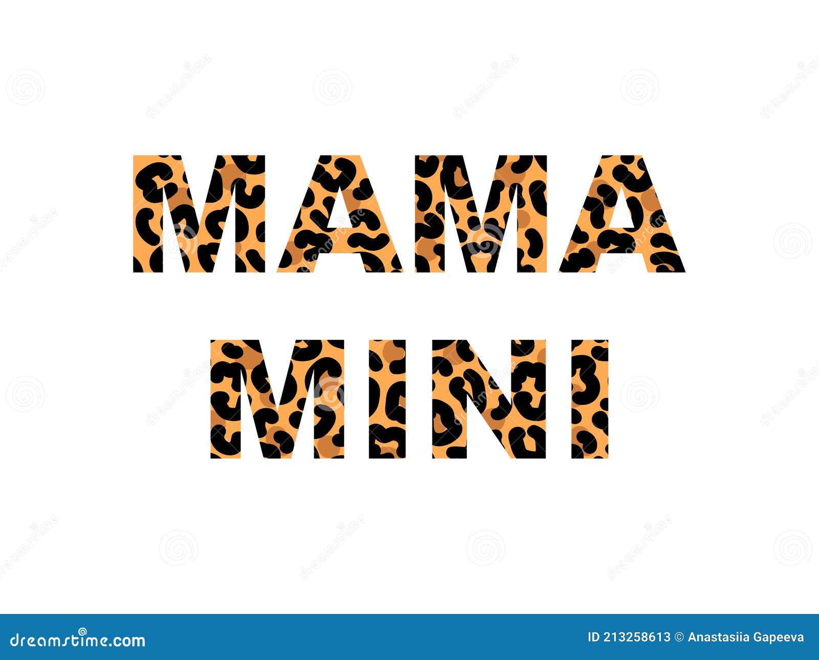 word mama and mini with leopard print  on a white background for poster or banner.  