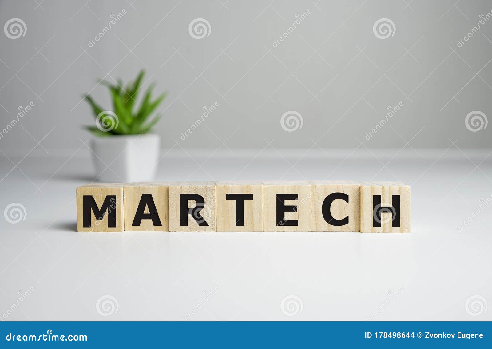 the word martech on wooden cubes. business background