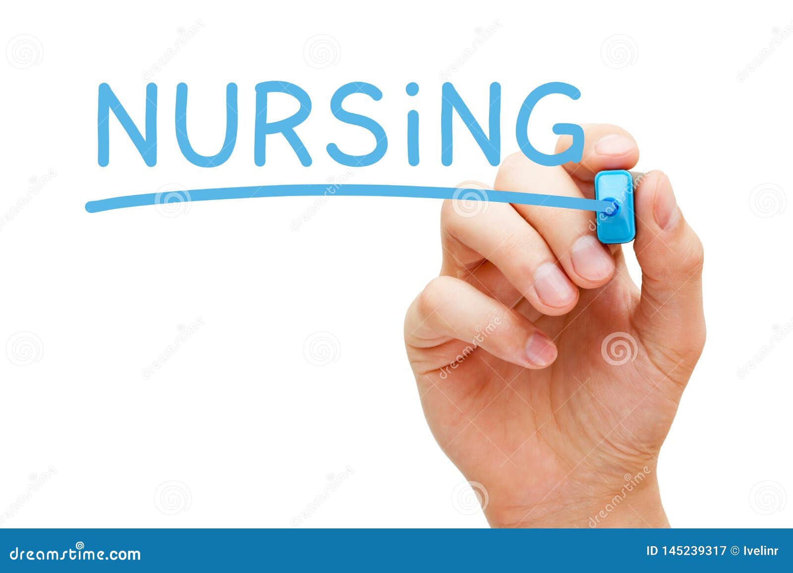 Word Nursing Handwritten with Blue Marker Stock Image - Image of