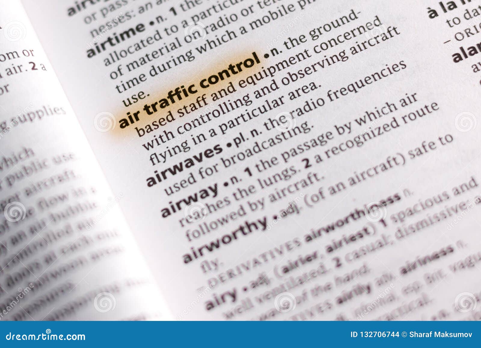 The Word or Phrase Air Traffic Control in a Dictionary Stock Photo