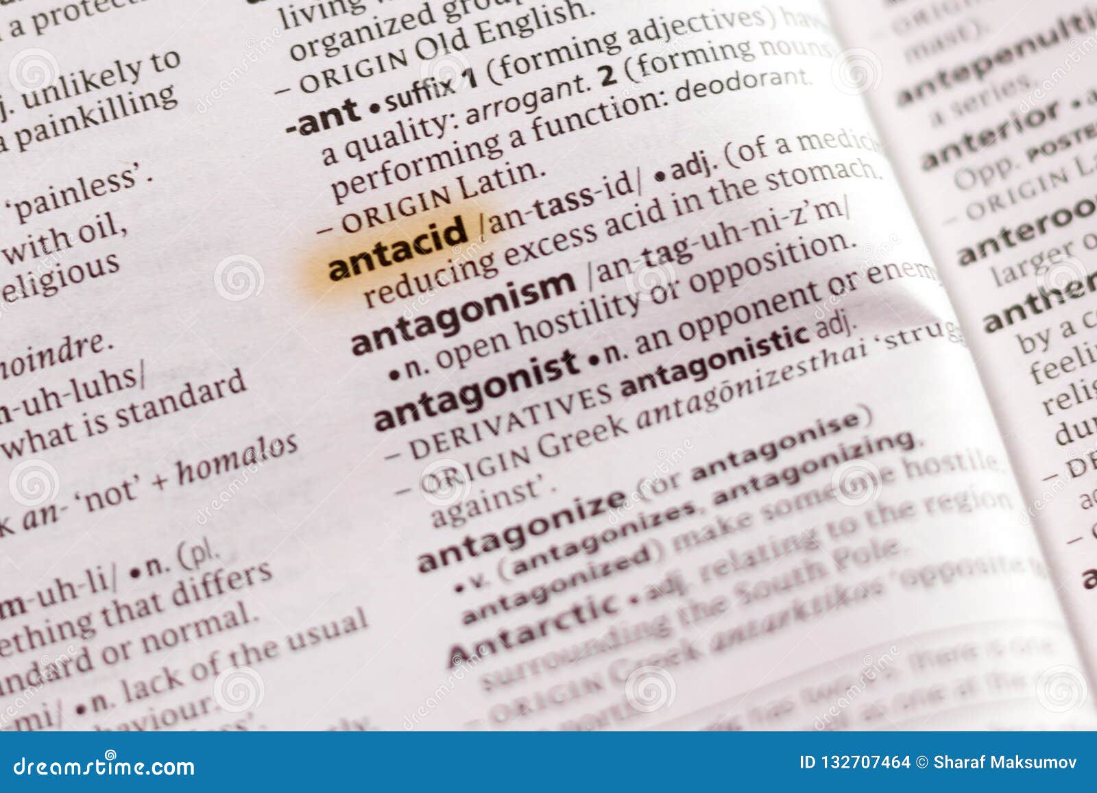 The Word or Phrase Antacid in a Dictionary Stock Photo Image of black