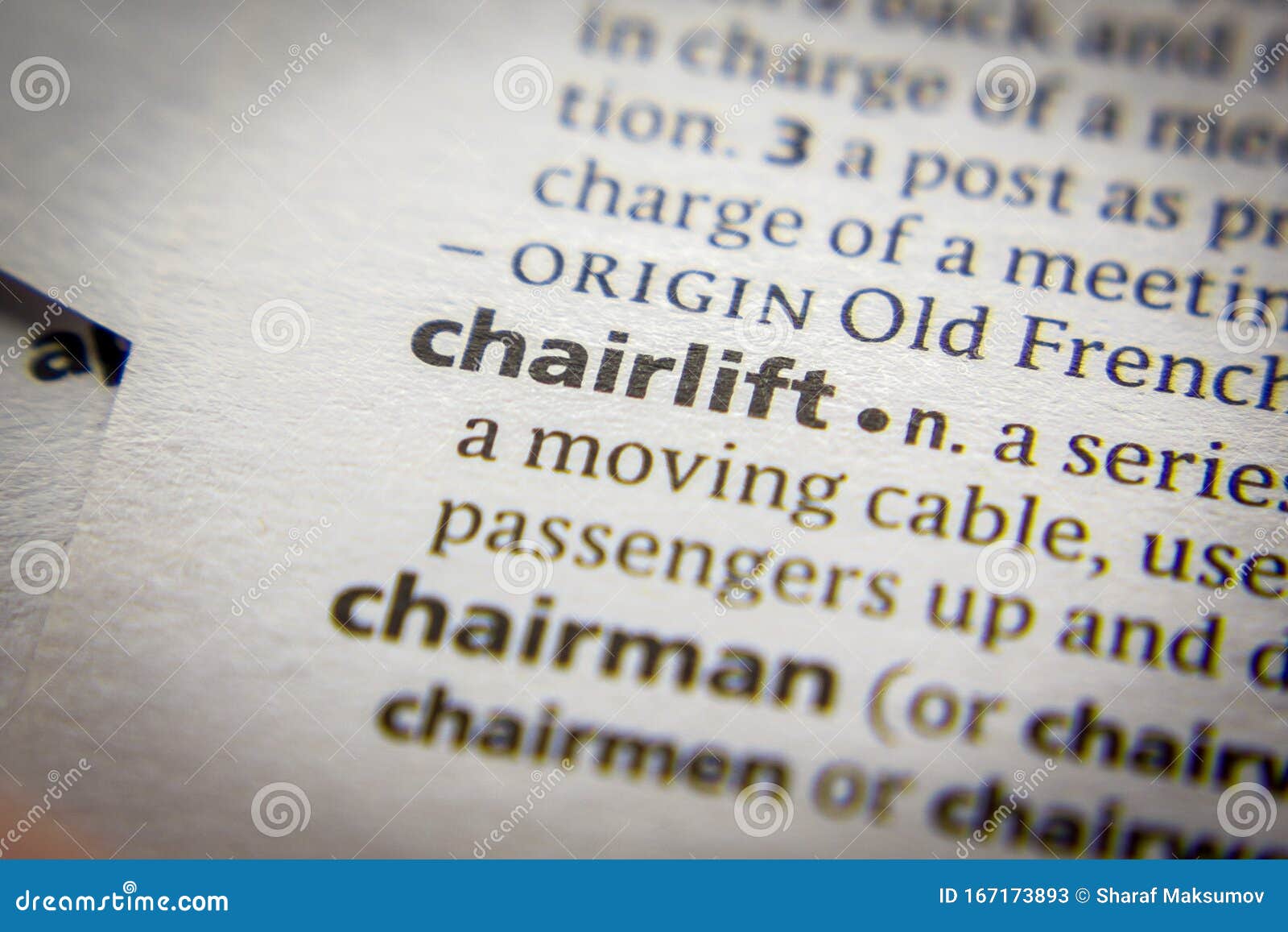 Word or Phrase Chairlift in a Dictionary Stock Image Image of text
