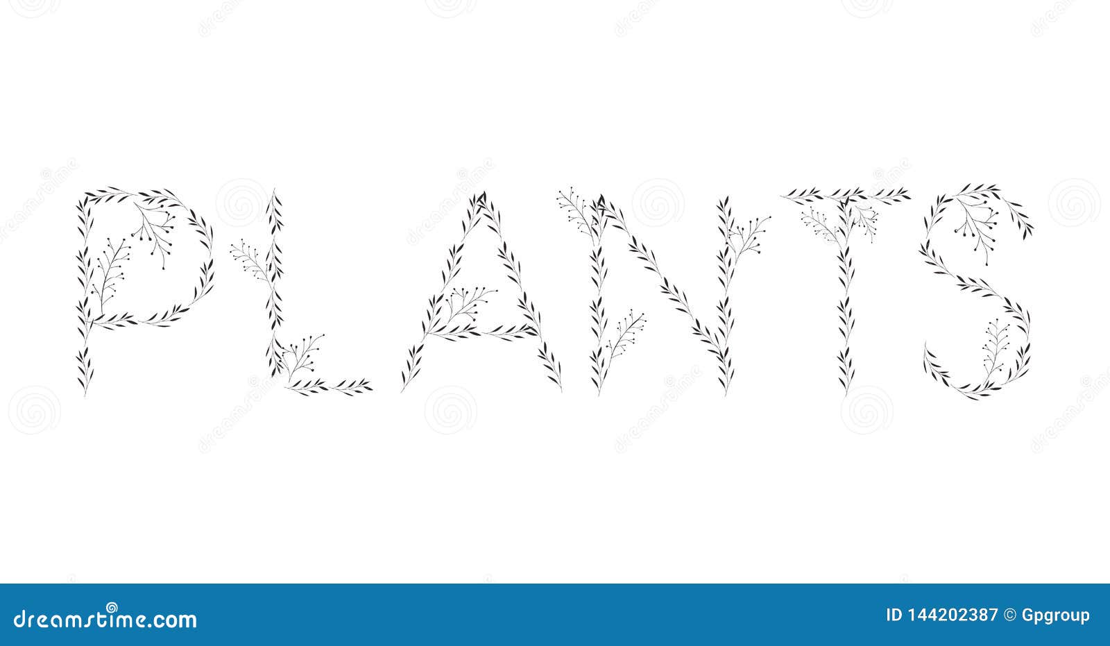 Word Plants with Leafs Decoration Stock Vector Illustration of