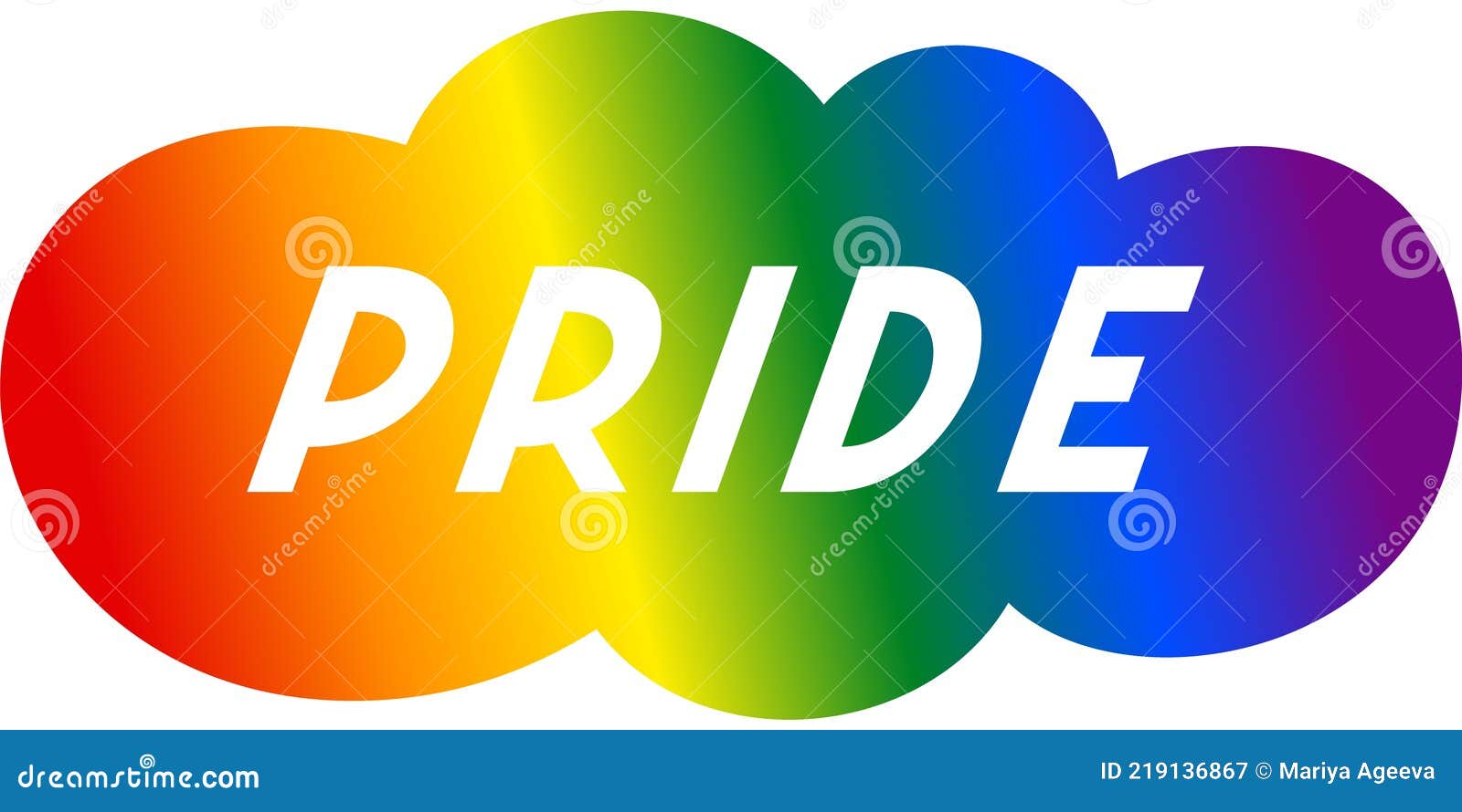 Word Pride in Multicolored Gradient Cloud. Emblem for Pride Month Stock
