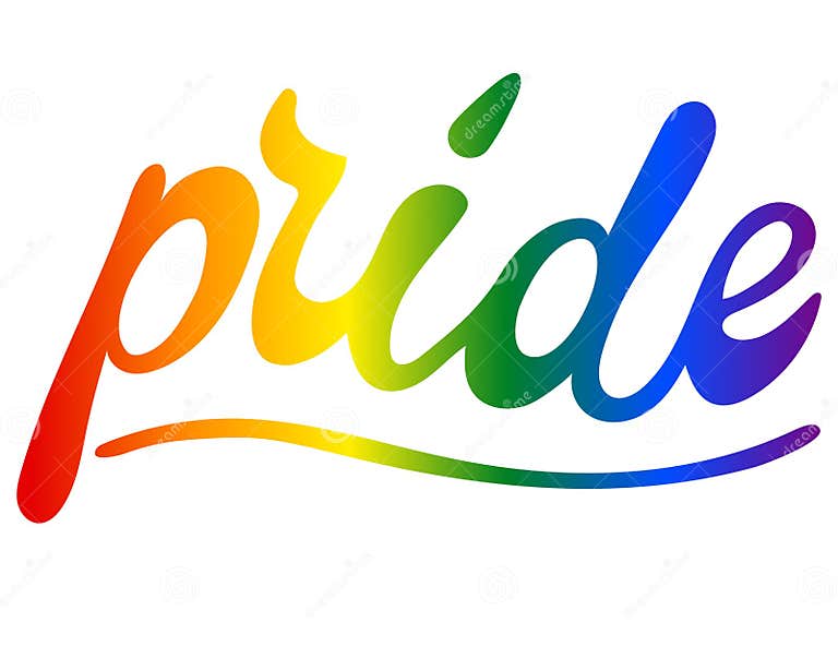 Word Pride in Multicolored Gradient. Emblem for Pride Month Stock
