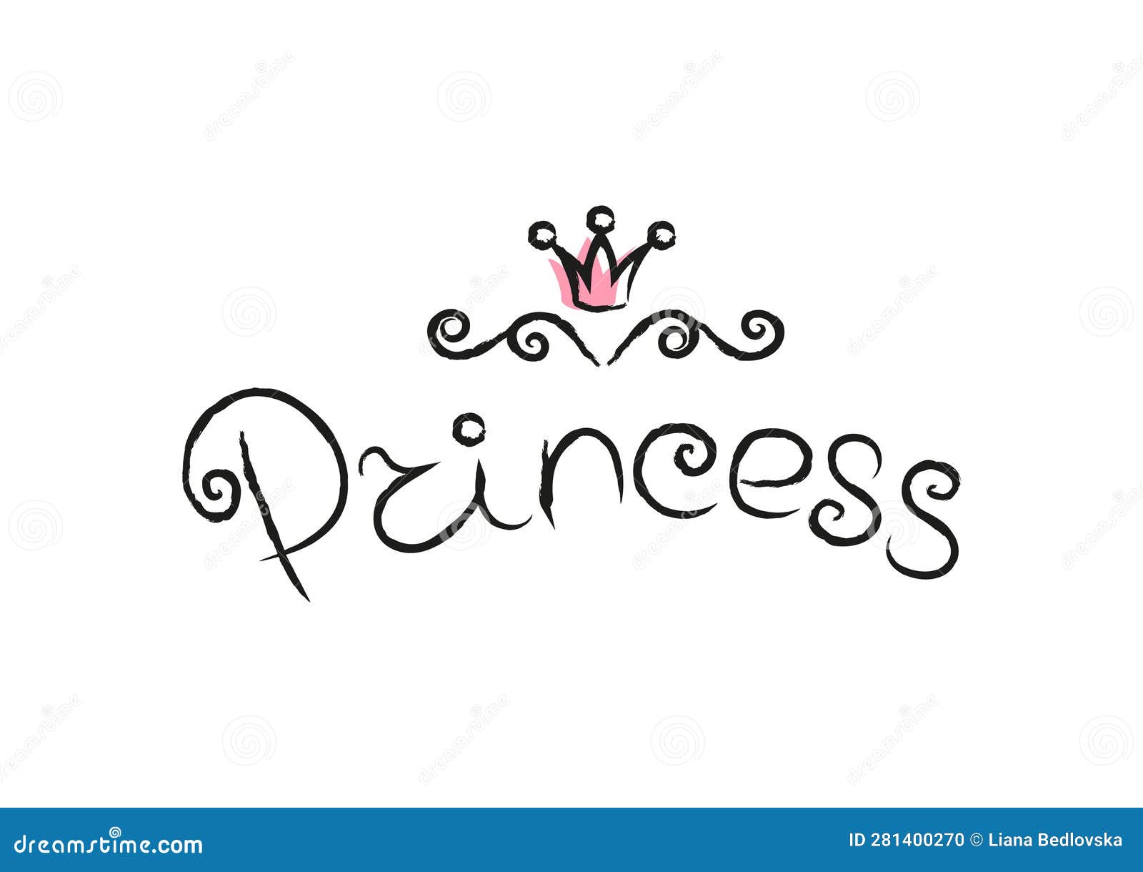 Cute Word Princess Hand Lettering with Crown Stock Vector