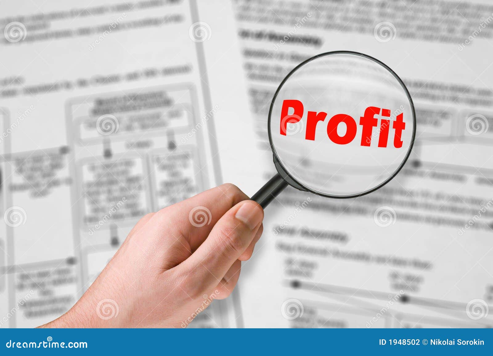 Word Profit, Magnifying Glass in Hand Stock Photo Image of economical